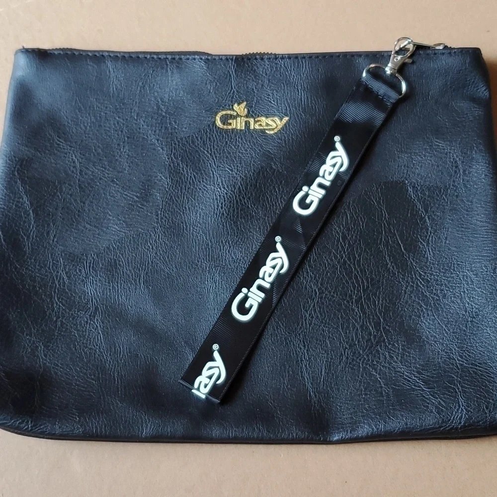 Ginasy black faux leather cosmetic clutch 13 x 10 . Like new condition
